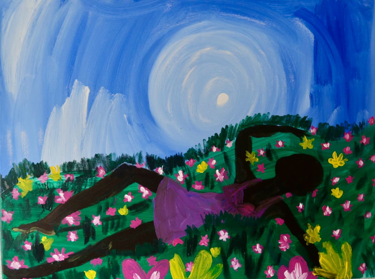 As I lay here. acrylic on canvas painting (65 × 80 cm) by Amsterdam artist Michelle Amo