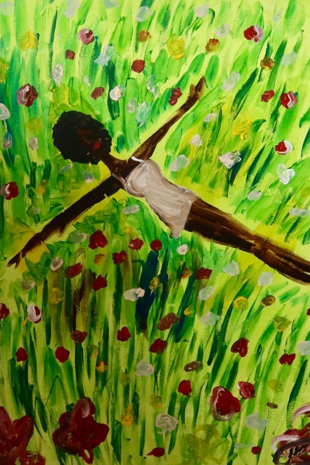 He maketh me lie down in green pastures (Psalm 23). acrylic on canvas painting (75 × 100 cm) by Amsterdam artist Michelle Amo