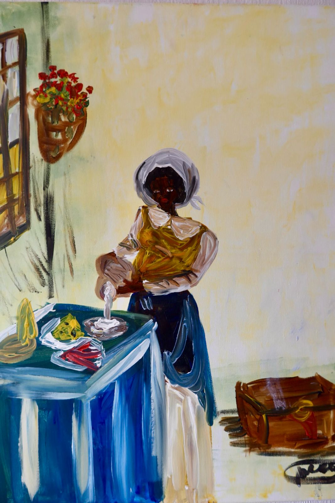Let me tell ya (inspired by Rembrandt). acrylic on canvas painting (75 × 100 cm) by Amsterdam artist Michelle Amo